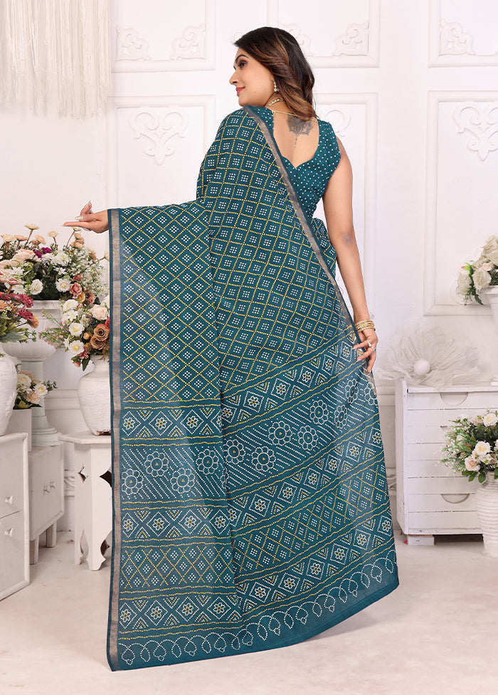 Green Cotton Saree With Blouse Piece