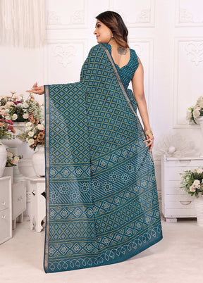 Green Cotton Saree With Blouse Piece