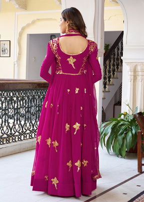 3 Pc Pink Georgette Suit Set