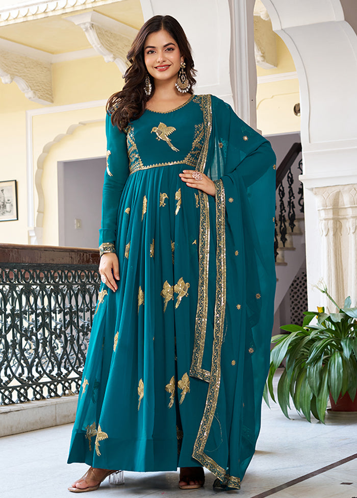 3 Pc Blue Georgette Suit Set