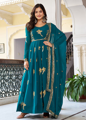 3 Pc Blue Georgette Suit Set