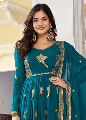 3 Pc Blue Georgette Suit Set