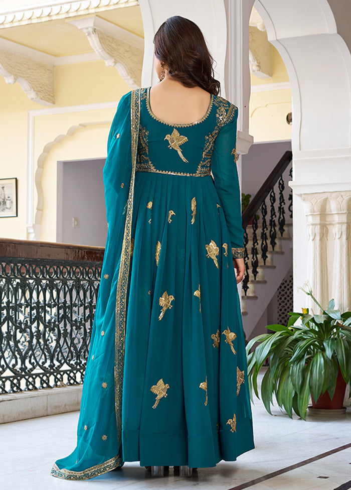 3 Pc Blue Georgette Suit Set