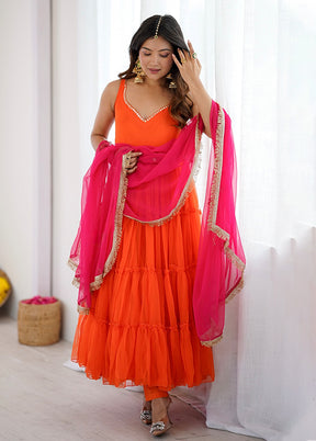 3 Pc Orange Georgette Suit Set
