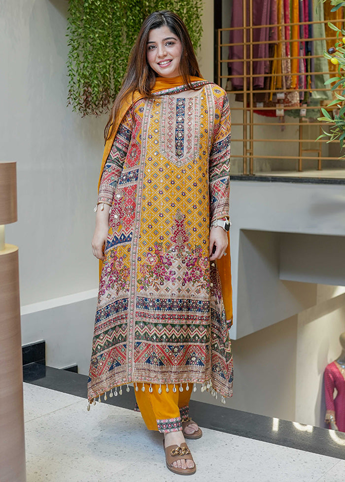 3 Pc Yellow Silk Suit Set