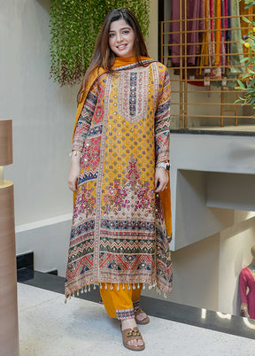 3 Pc Yellow Silk Suit Set