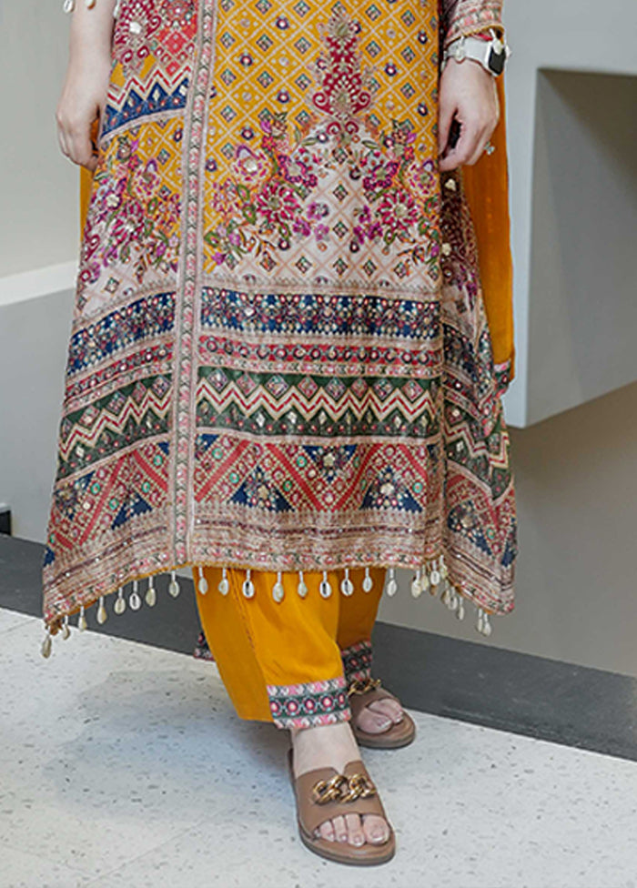 3 Pc Yellow Silk Suit Set