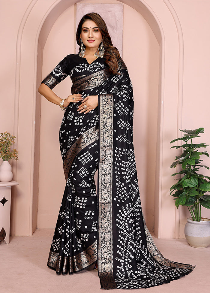 Black Spun Silk Saree With Blouse Piece
