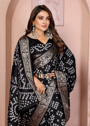 Black Spun Silk Saree With Blouse Piece