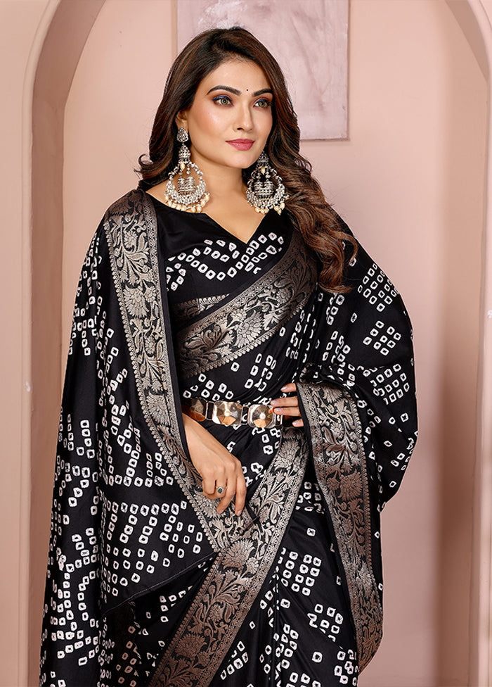 Black Spun Silk Saree With Blouse Piece