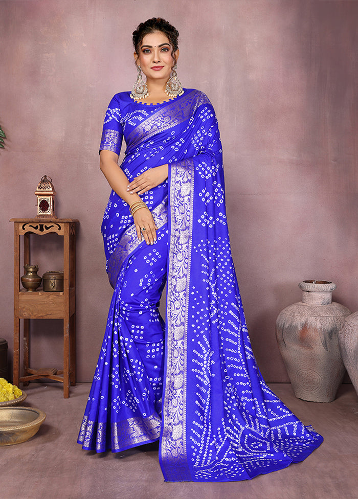 Blue Spun Silk Saree With Blouse Piece