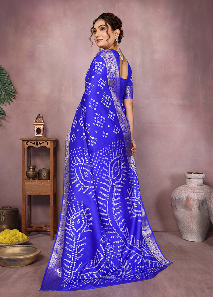 Blue Spun Silk Saree With Blouse Piece