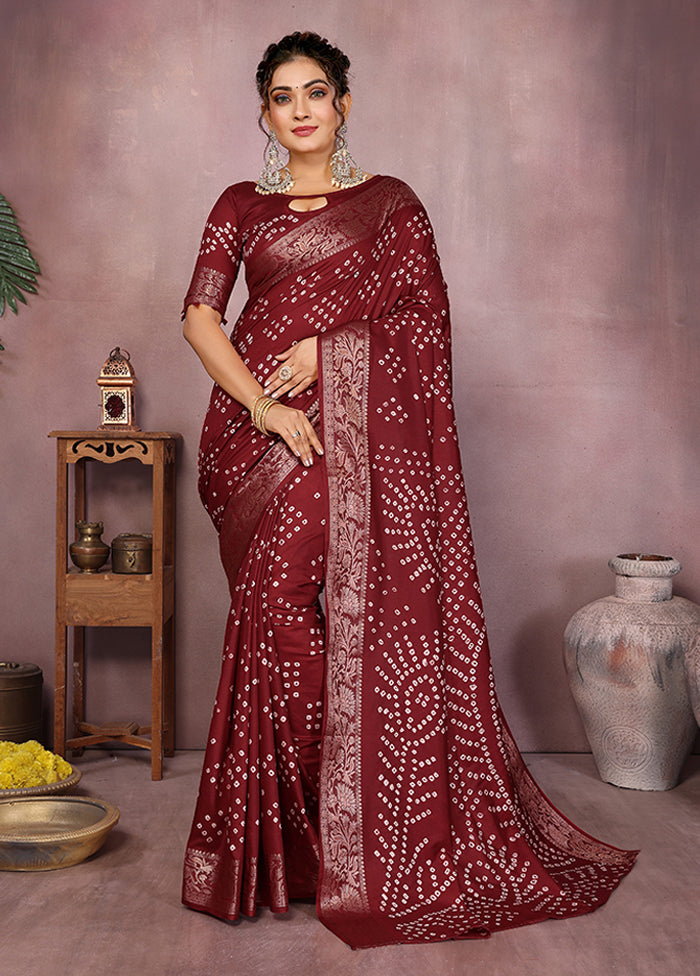 Maroon Spun Silk Saree With Blouse Piece