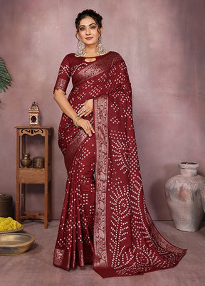 Maroon Spun Silk Saree With Blouse Piece