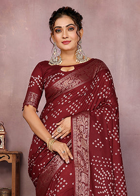 Maroon Spun Silk Saree With Blouse Piece
