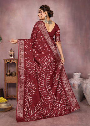 Maroon Spun Silk Saree With Blouse Piece