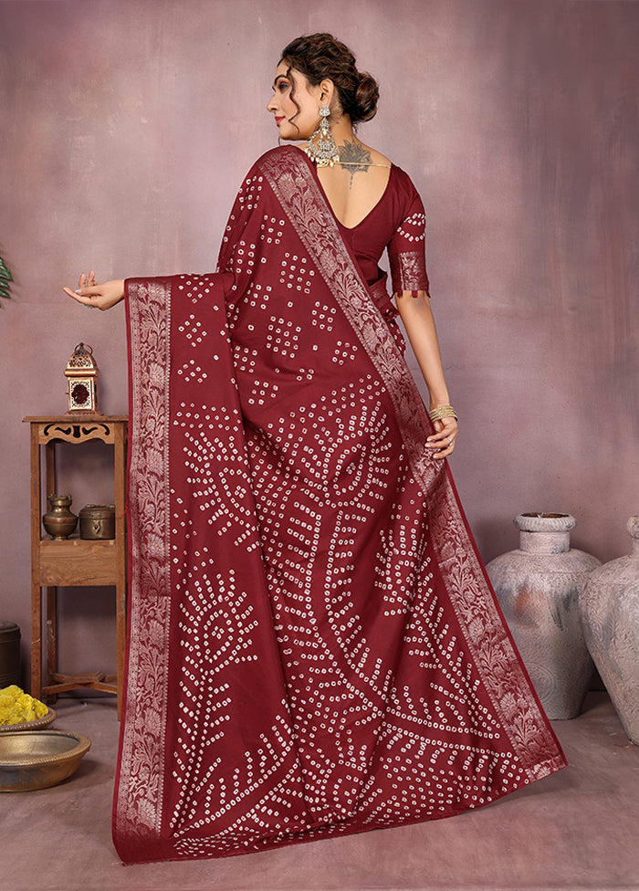Maroon Spun Silk Saree With Blouse Piece
