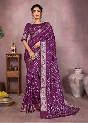 Purple Spun Silk Saree With Blouse Piece