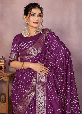 Purple Spun Silk Saree With Blouse Piece