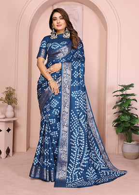 Blue Spun Silk Saree With Blouse Piece
