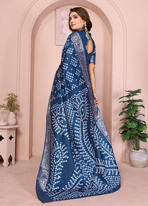 Blue Spun Silk Saree With Blouse Piece