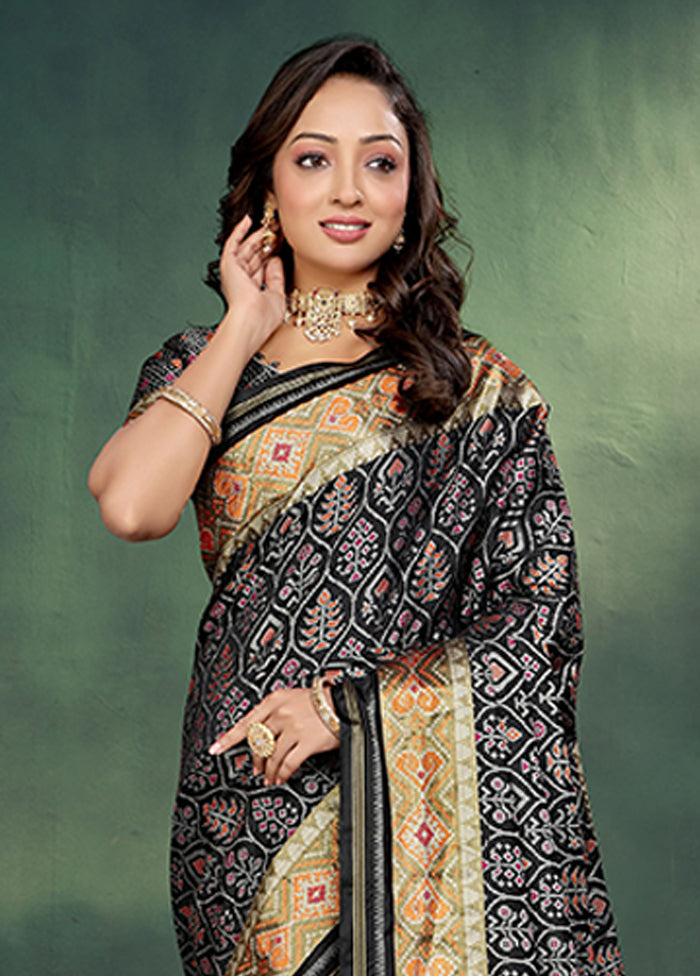 Black Spun Silk Saree With Blouse Piece