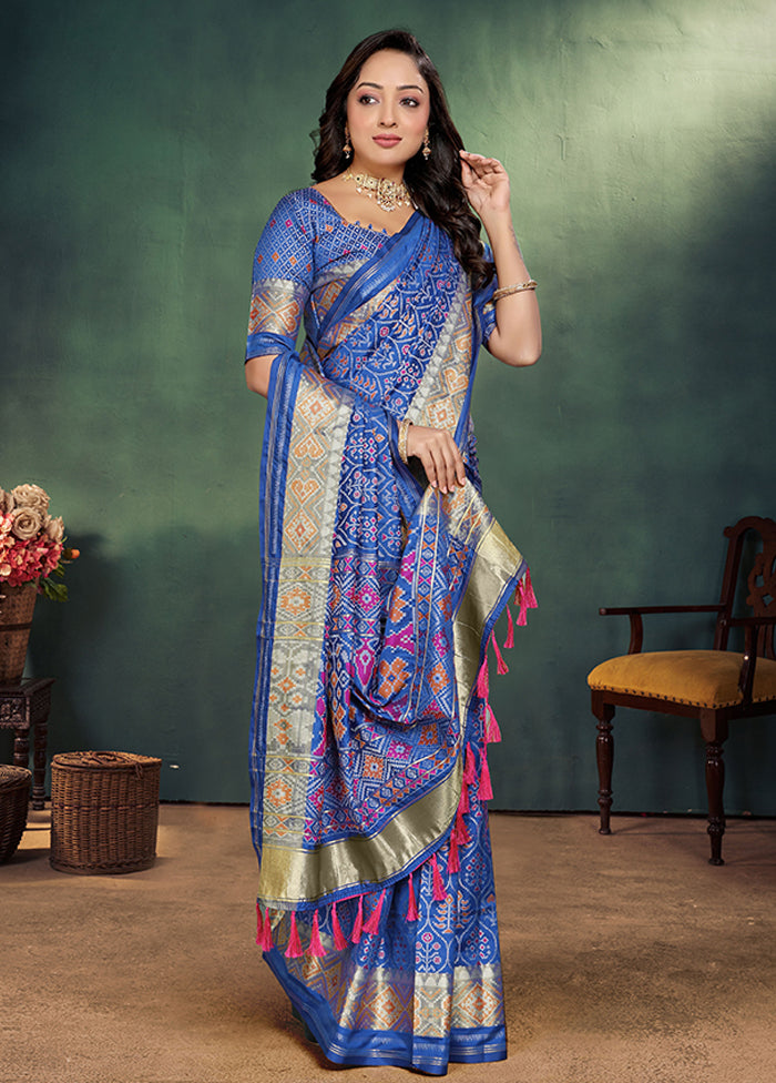 Blue Spun Silk Saree With Blouse Piece