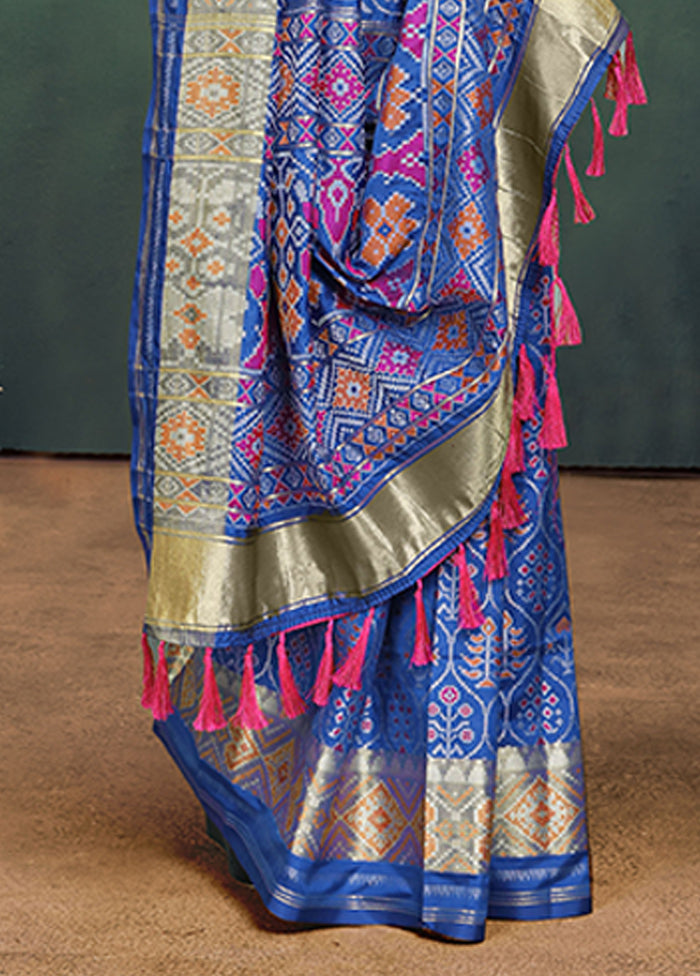 Blue Spun Silk Saree With Blouse Piece