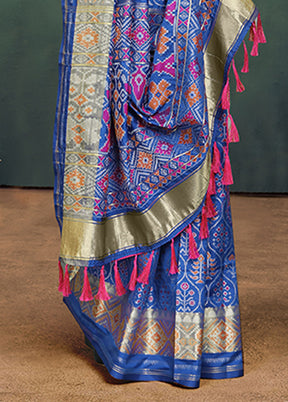 Blue Spun Silk Saree With Blouse Piece