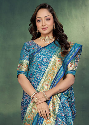 Multicolor Spun Silk Saree With Blouse Piece