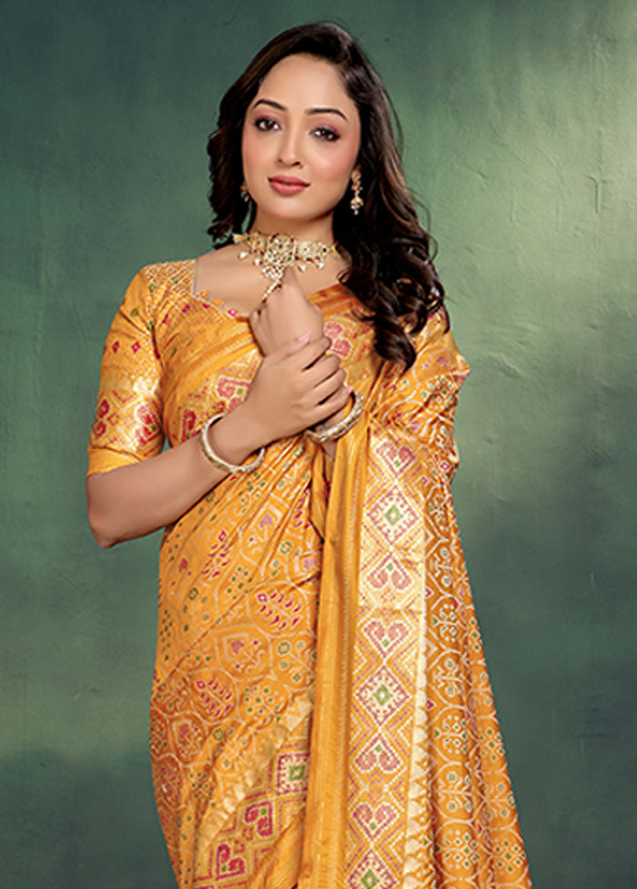 Yellow Spun Silk Saree With Blouse Piece