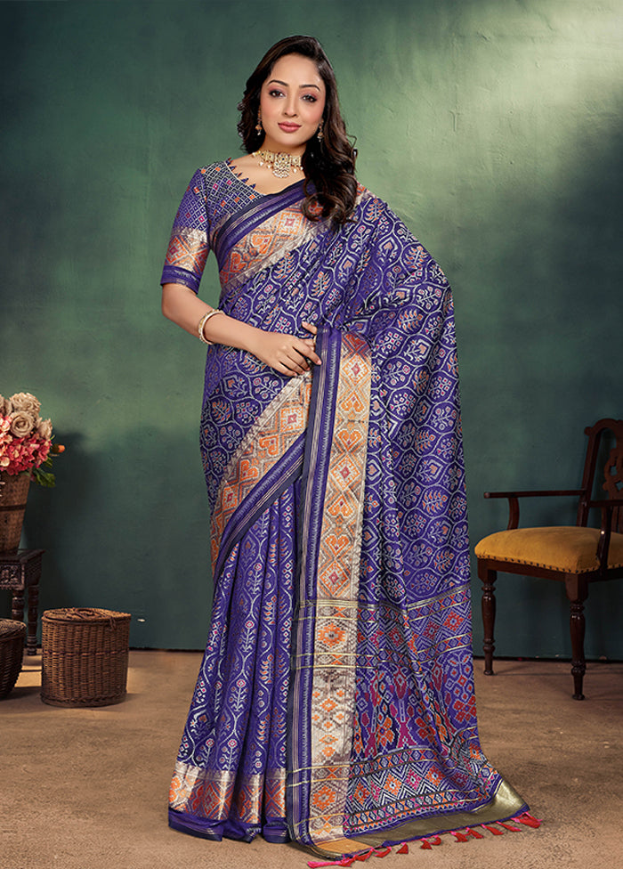 Blue Spun Silk Saree With Blouse Piece