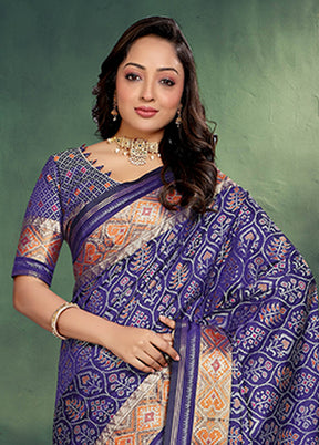 Blue Spun Silk Saree With Blouse Piece