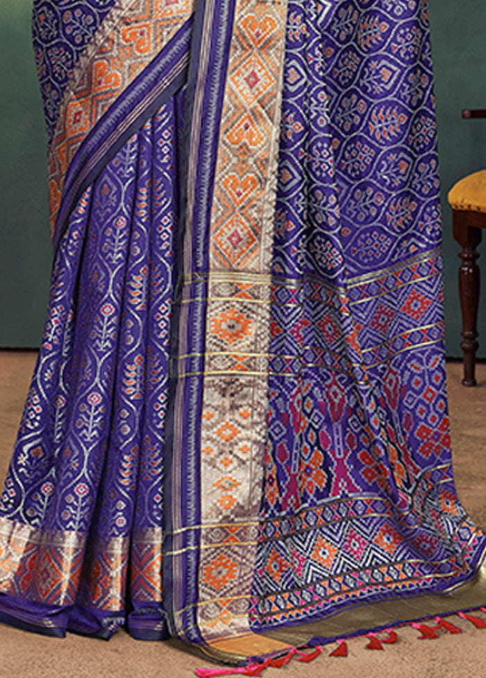 Blue Spun Silk Saree With Blouse Piece