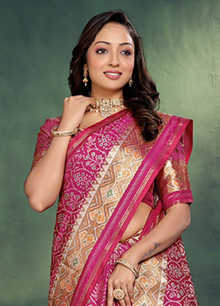 Pink Spun Silk Saree With Blouse Piece