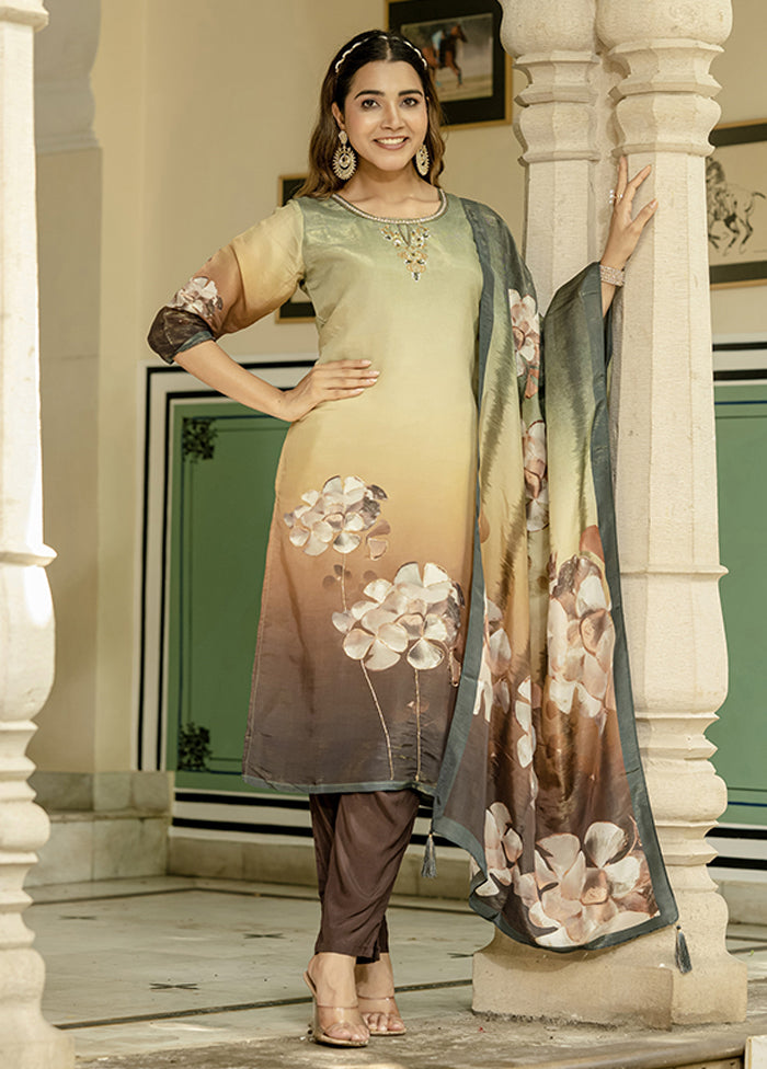 3 Pc Multicolor Silk Suit Set
