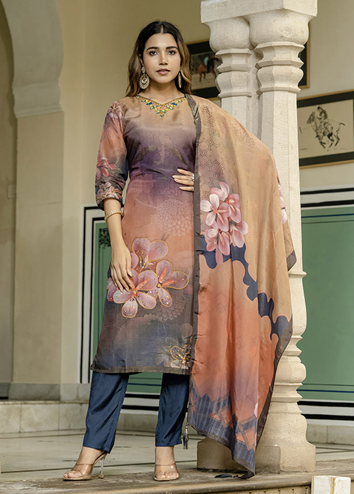 3 Pc Multicolor Silk Suit Set