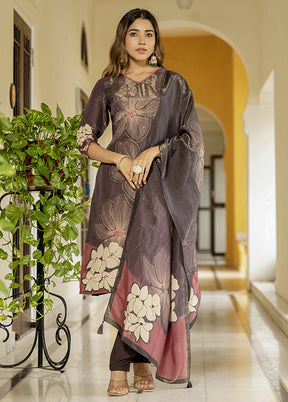3 Pc Brown Silk Suit Set