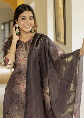 3 Pc Brown Silk Suit Set