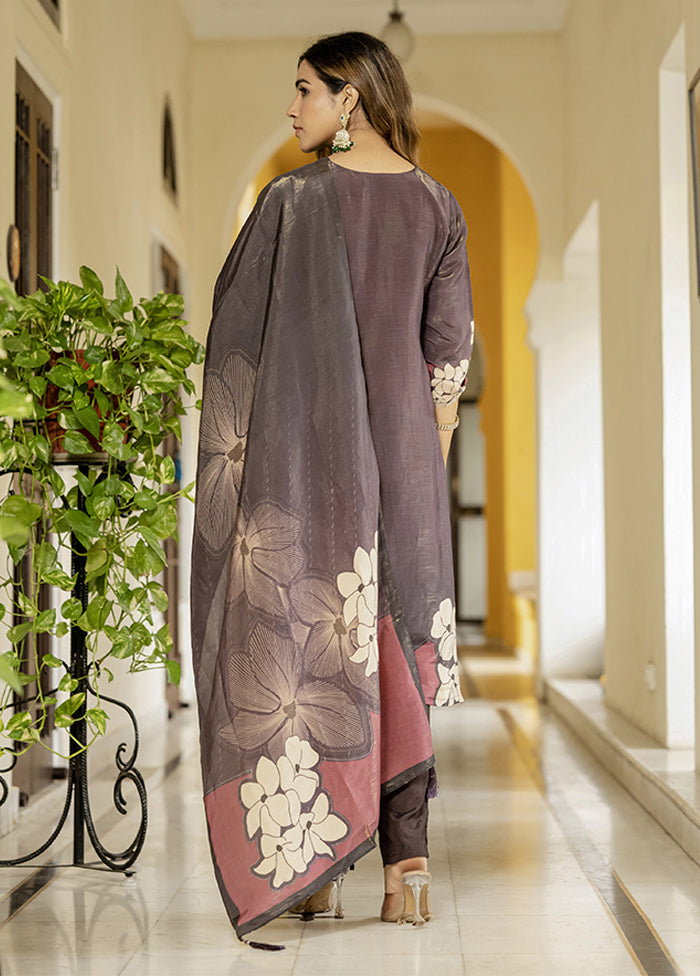 3 Pc Brown Silk Suit Set