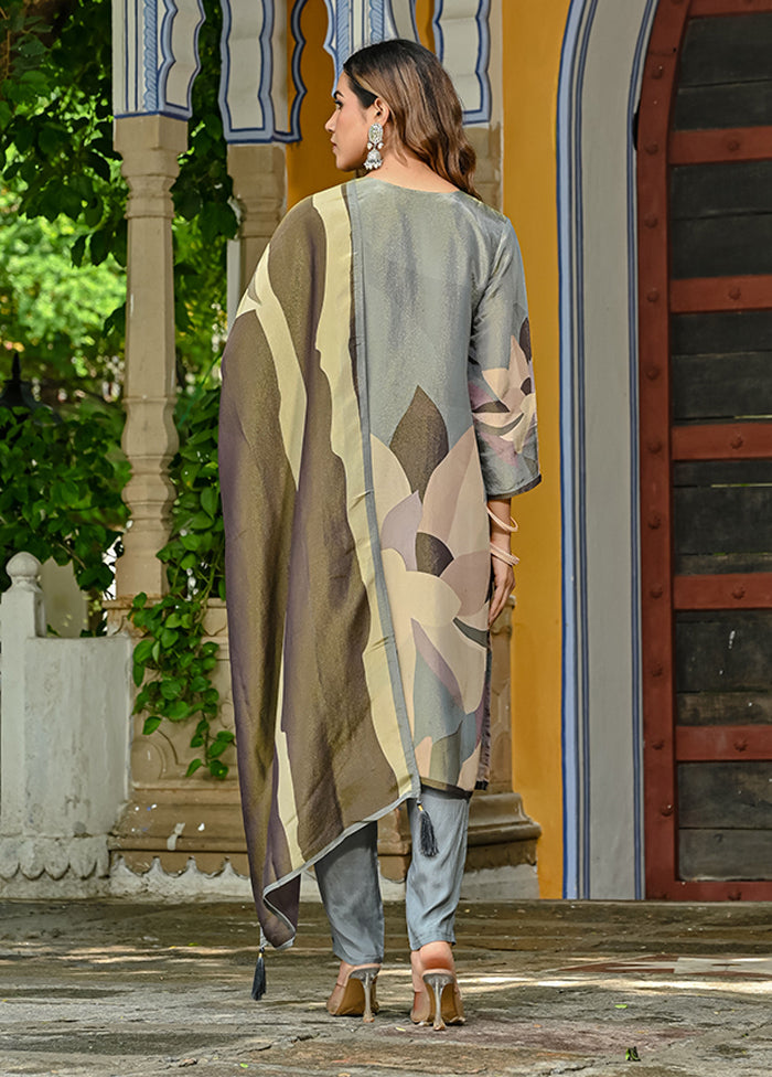 3 Pc Grey Silk Suit Set