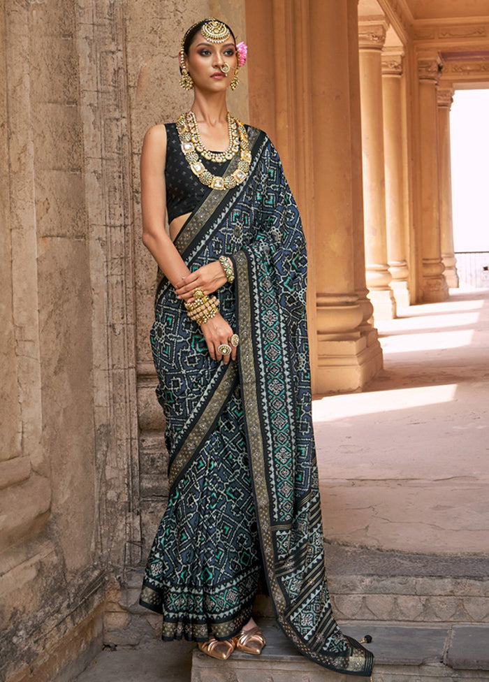 Black Spun Silk Saree With Blouse Piece