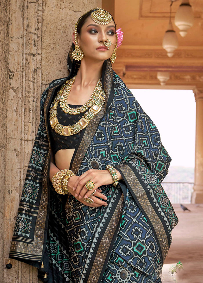 Black Spun Silk Saree With Blouse Piece