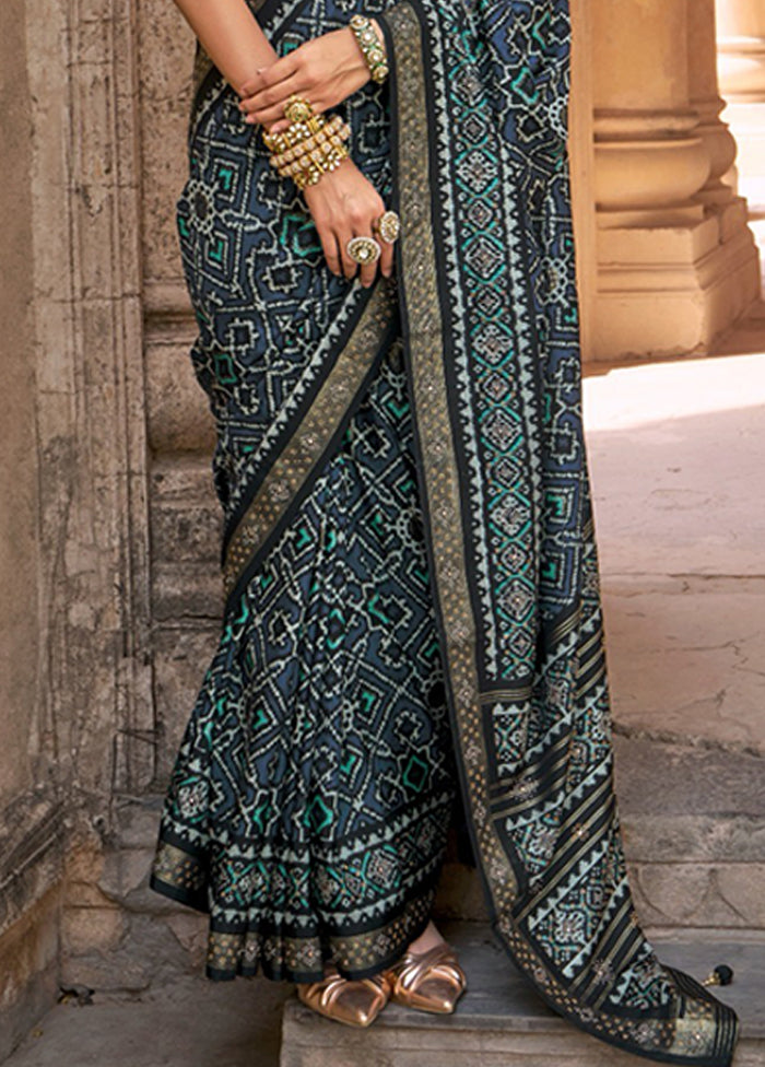 Black Spun Silk Saree With Blouse Piece