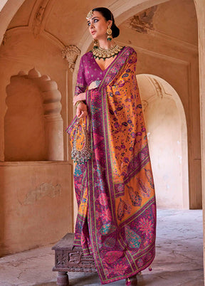 Orange Spun Silk Saree With Blouse Piece