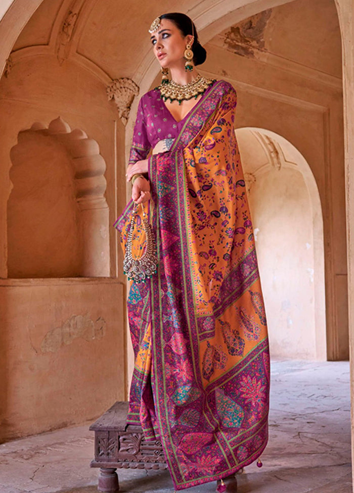 Orange Spun Silk Saree With Blouse Piece