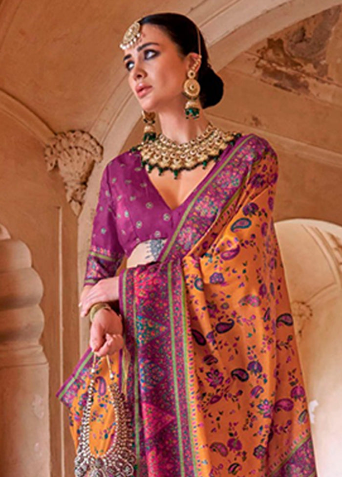 Orange Spun Silk Saree With Blouse Piece