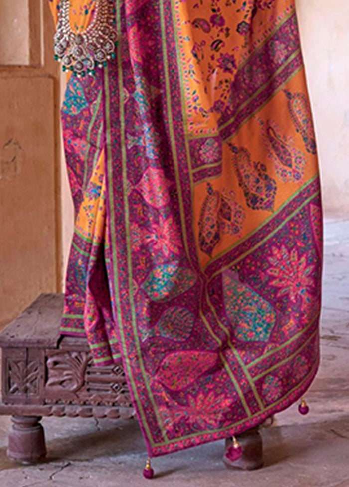 Orange Spun Silk Saree With Blouse Piece