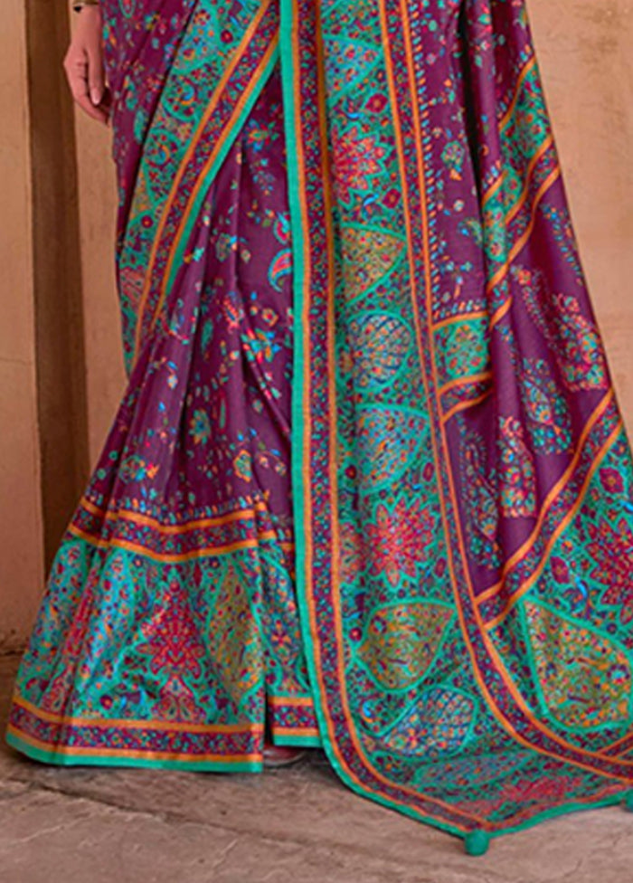 Purple Spun Silk Saree With Blouse Piece
