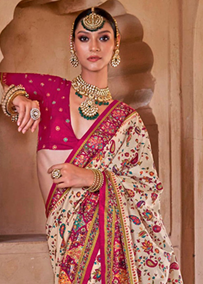 Cream Spun Silk Saree With Blouse Piece